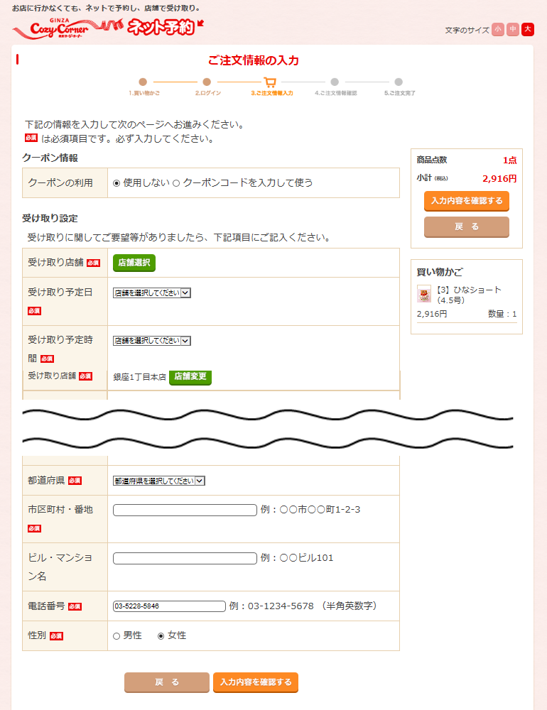 注文情報を入力
